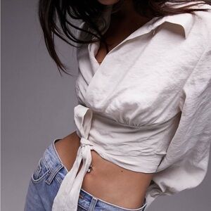 Topshop Balloon Sleeve Wrap Blouse